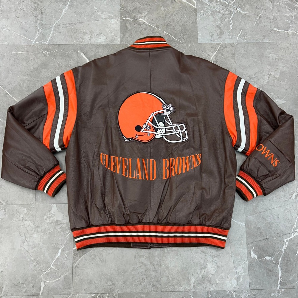 Vintage Cleveland Browns Leather Jacket Mens Large Carl Banks Bomber Coat GIII - Picture 3 of 11